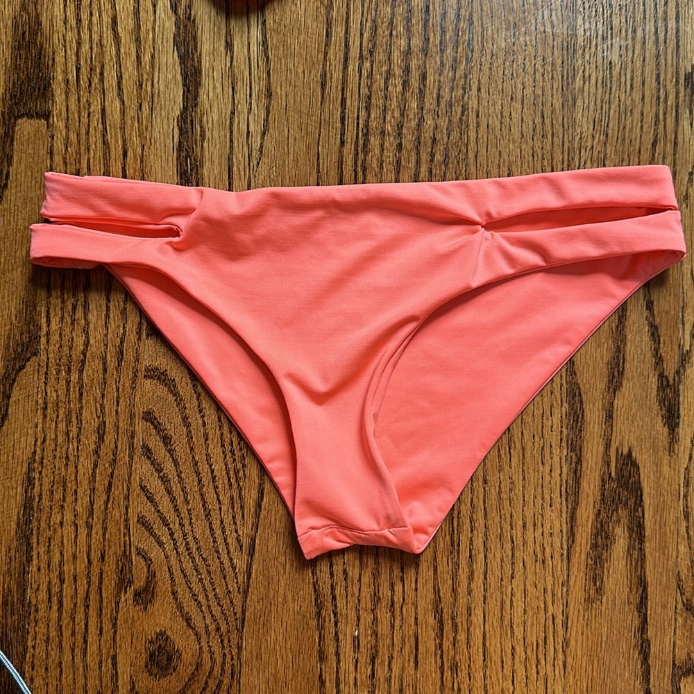 L Space Bright Orange Pink Coral Bikini Tie Top & Bottom S/M - Picture 5 of 11